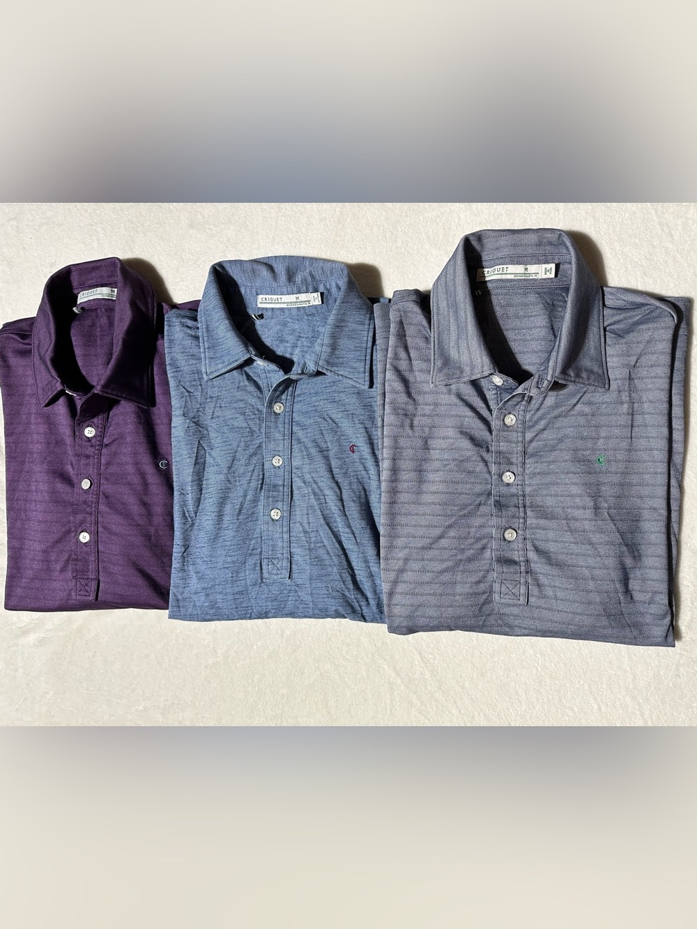 CRIQUET Mens M Lot of 3 Long Sleeve Performance Golf Polo Shirts Blue Purple